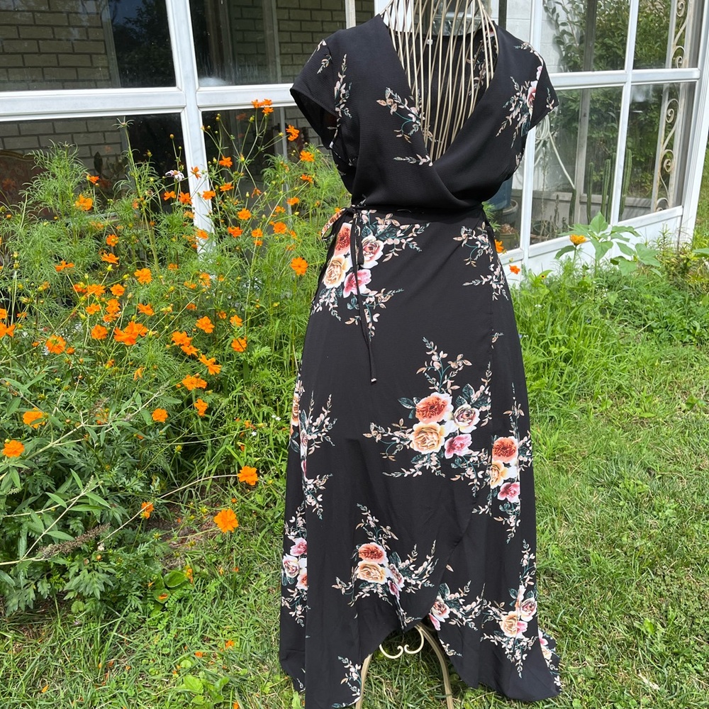 Busty beautiful floral maxi wrap dress